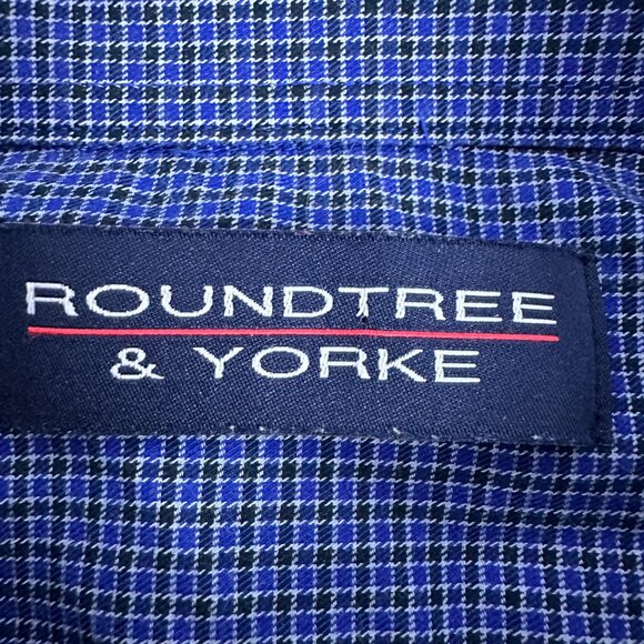 Roundtree And Yorke Mens Blue Check Long Sleeve Button Down Shirt Size L Cotton - Picture 3 of 6